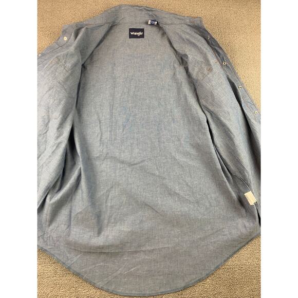 Y2K Wrangler Men's 17x35 Blue Shirt with Western Pearl Snaps‎ Long Sleeve - Picture 10 of 10